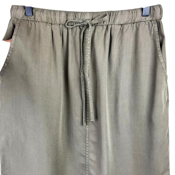 Down East Olive Green Elastic Drawstring Waist Midi Skirt with Pockets - Picture 5 of 7